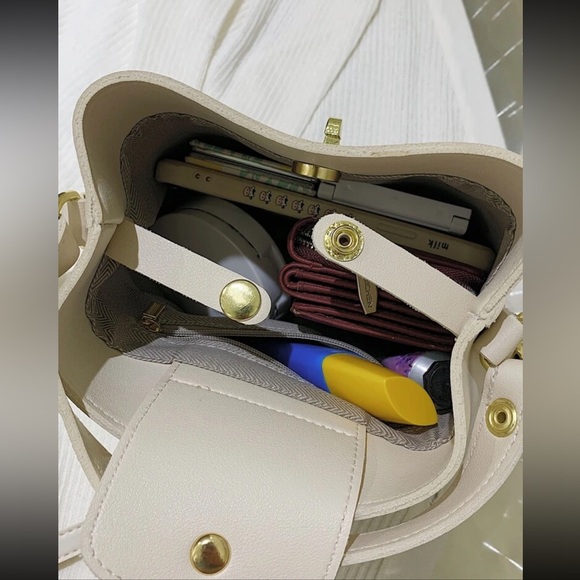 SHEIN Mini Bucket Crossbody Bucket Bag Cream - Picture 12 of 12